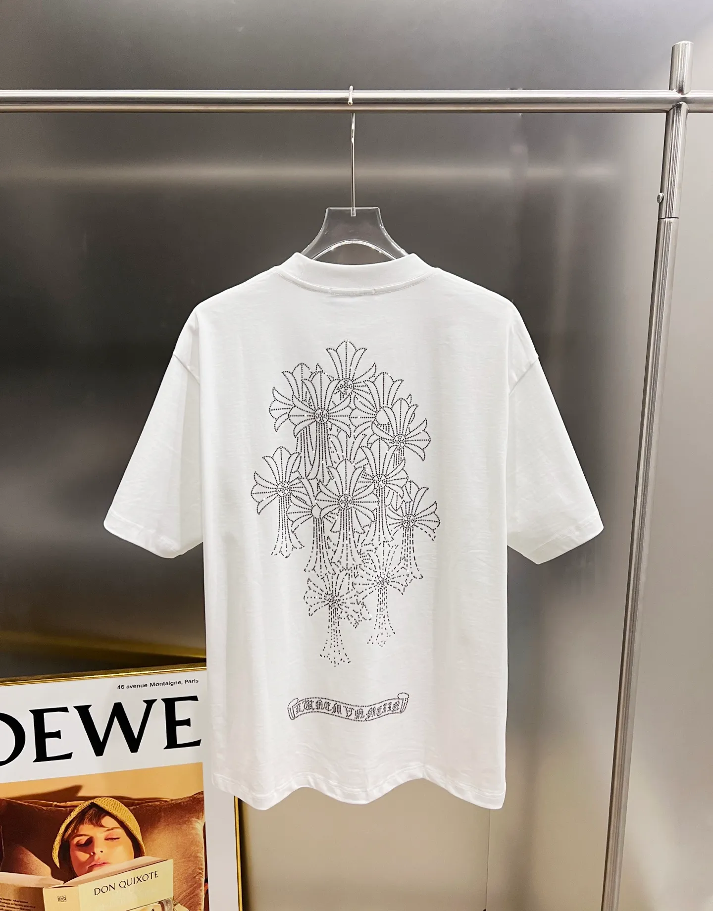 🅿️190 CH Crowe 2025 Autumn and Winter New Short-sleeved T-shirt Cross Middle Eastern Australian Diamonds Raindrop Meteor Shower Design Craftsmanship The real thing is great🔥Same style for men and women Loose version Size S M L XL XXL Five sizes Black White
